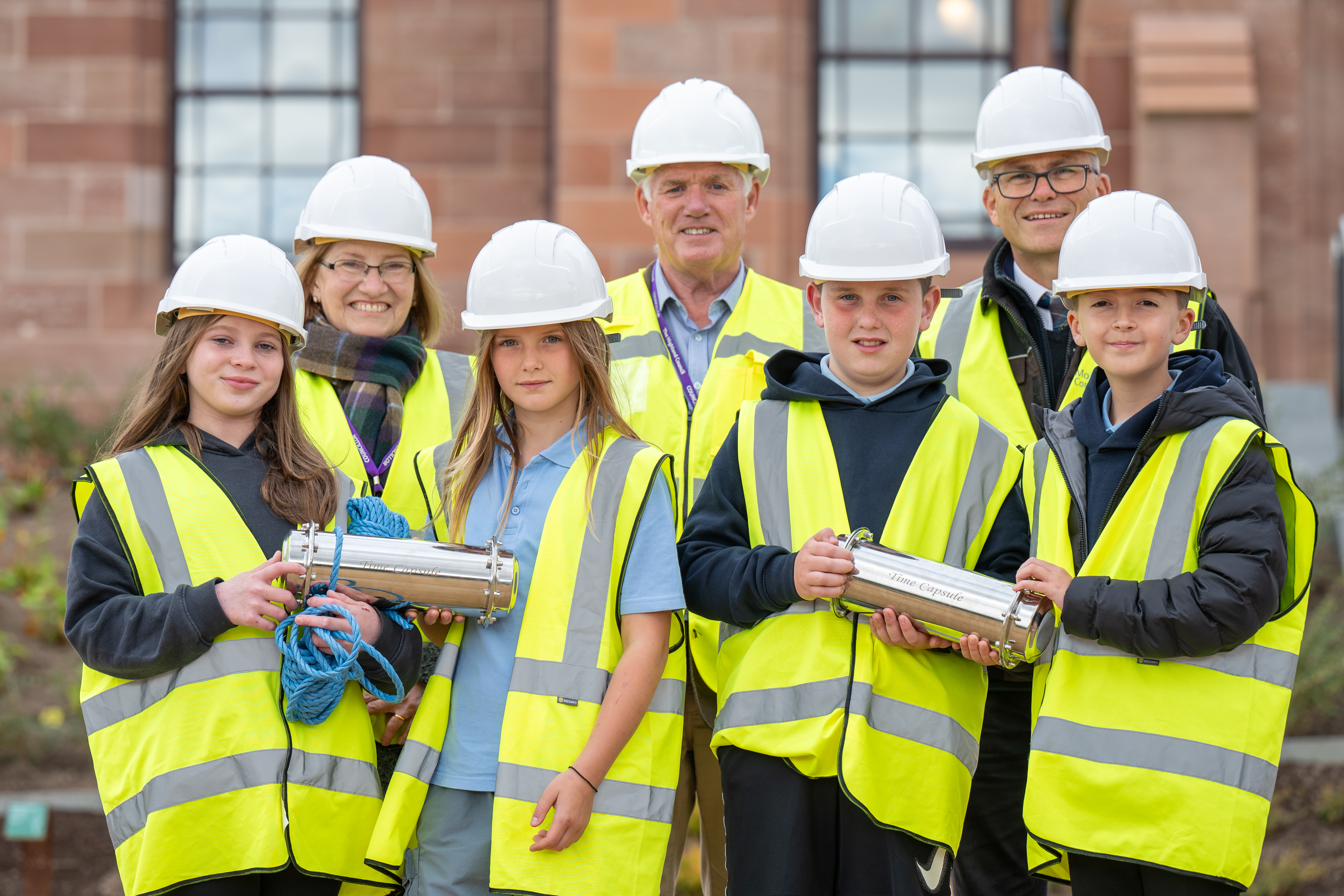 Primary 7 pupils from North Kessock Primary School with loal Cllrs and Head of Inverness Castle